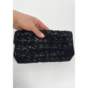 Vintage La Regale Beaded Black Evening Purse Clutch Sequins Event Luxury Bag